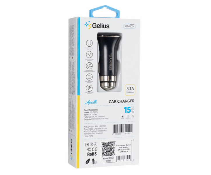 Автомобильное зарядное устройство Gelius Apollo GP-CC01 2USB 3.1A 15W Black 6690 фото