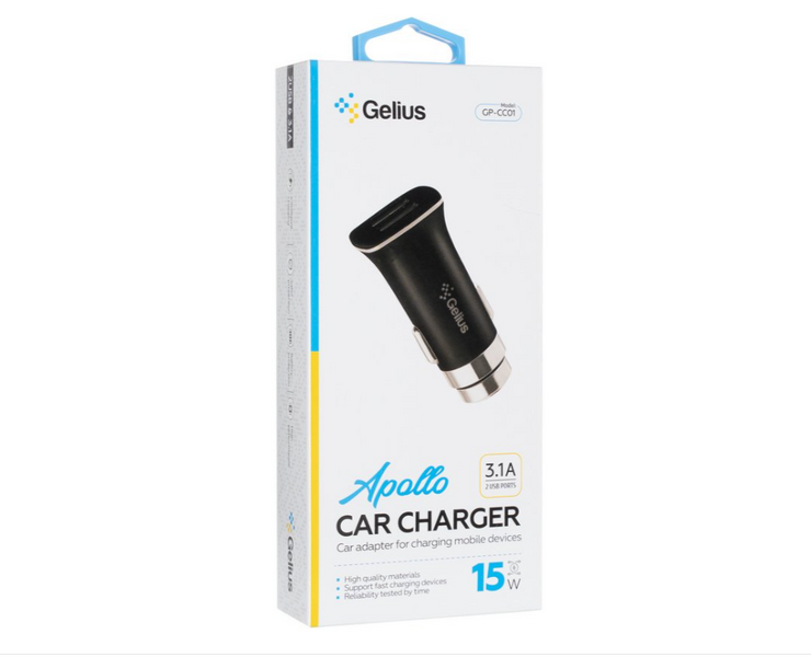 Автомобильное зарядное устройство Gelius Apollo GP-CC01 2USB 3.1A 15W Black 6690 фото